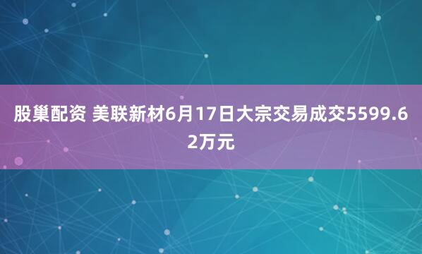股巢配资 美联新材6月17日大宗交易成交5599.62万元